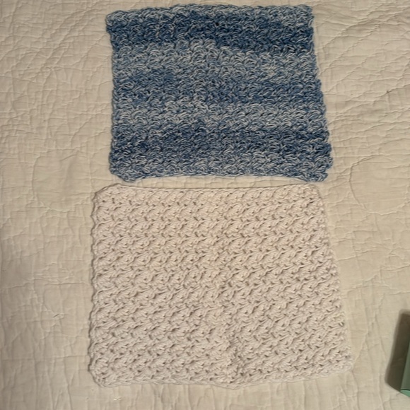Handmade Crochet Dishcloth Set - White and Blue - Picture 2 of 4